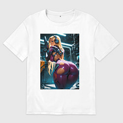 Мужская футболка оверсайз Девушка с оружием в киберпанк стиле