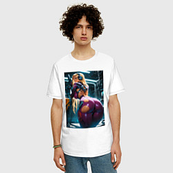 Футболка оверсайз мужская Девушка с оружием в киберпанк стиле, цвет: белый — фото 2