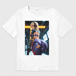 Мужская футболка оверсайз Девушка с оружием в киберпанк стиле