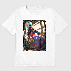 Мужская футболка оверсайз Девушка с оружием в киберпанк стиле