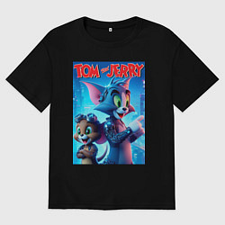 Мужская футболка оверсайз Том и Джерри - киберпанк фантазия