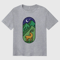 Футболка оверсайз мужская Олень и горы, цвет: меланж