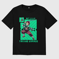 Футболка оверсайз мужская Клинок рассекающий демонов Тандзиро с катаной, цвет: черный