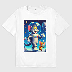 Футболка оверсайз мужская Космонавты Том и Джерри, цвет: белый