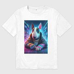 Футболка оверсайз мужская Cool bull terrier - cyberpunk, цвет: белый