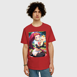 Футболка оверсайз мужская Джесси и Мяут на пикнике, цвет: красный — фото 2