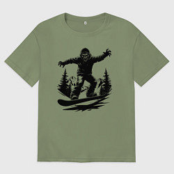 Футболка оверсайз мужская Сноубордист зомби в капюшоне, цвет: авокадо
