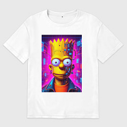 Футболка оверсайз мужская Портрет Барта Симпсона - киберпанк, цвет: белый