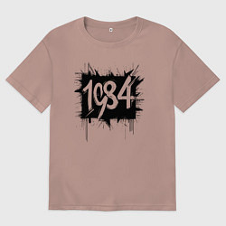 Футболка оверсайз мужская Взрыв черной краски 1984, цвет: пыльно-розовый