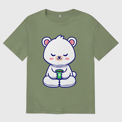 Футболка оверсайз мужская Мишка на кофейном релаксе, цвет: авокадо