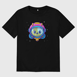 Футболка оверсайз мужская Котик в скафандре, цвет: черный