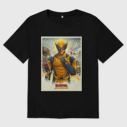 Футболка оверсайз мужская Россомаха стоит и дэдпул рядом, цвет: черный