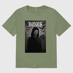 Футболка оверсайз мужская Bones с желтыми горящими глазами, цвет: авокадо