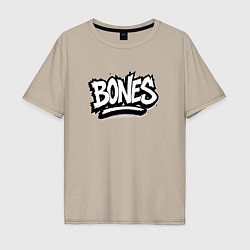Футболка оверсайз мужская Bones белый логотип, цвет: миндальный