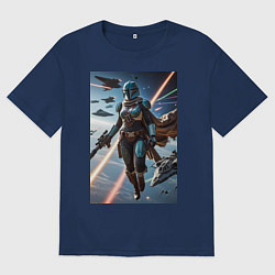 Мужская футболка оверсайз Девушка-мандалорец в космосе
