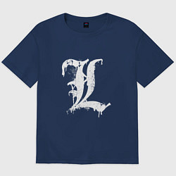 Футболка оверсайз мужская Death note - L logo, цвет: тёмно-синий