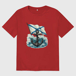 Футболка оверсайз мужская ВМФ якорь и волны, цвет: красный