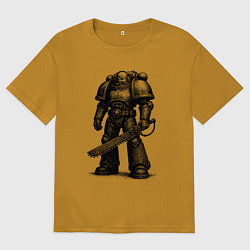 Футболка оверсайз мужская Космодесантник с цепным клинком, цвет: горчичный