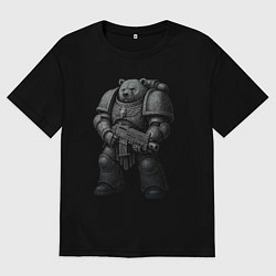Футболка оверсайз мужская Мишка космодесантник, цвет: черный