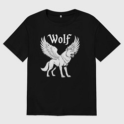 Футболка оверсайз мужская Волк с крыльями, цвет: черный