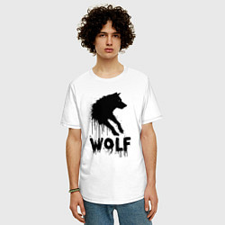 Футболка оверсайз мужская Черный волк краской, цвет: белый — фото 2