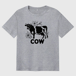 Футболка оверсайз мужская Корова с цветами, цвет: меланж