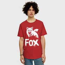 Футболка оверсайз мужская Графичная лиса с надписью, цвет: красный — фото 2