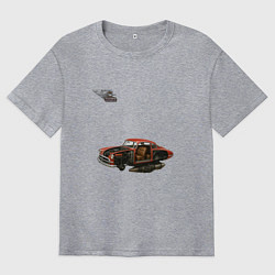 Мужская футболка оверсайз Летающая машина, ретрофутуризм