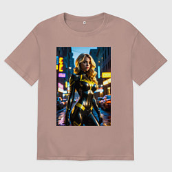 Футболка оверсайз мужская Черная Канарейка на улице города, цвет: пыльно-розовый