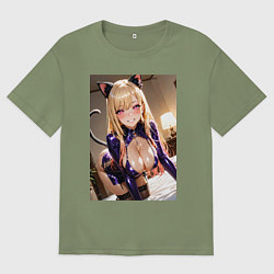 Футболка оверсайз мужская Марин Китагава наряде гламурной кисы, цвет: авокадо