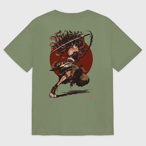 Мужская футболка оверсайз Ярость девушки самурая / Авокадо – фото 2