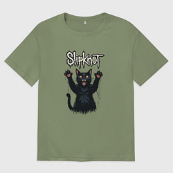 Футболка оверсайз мужская Slipknot Кот с поднятыми лапами, цвет: авокадо