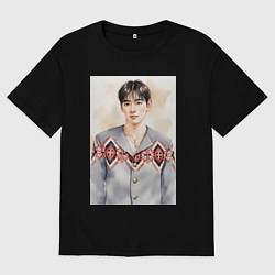 Футболка оверсайз мужская Техён в акварельных тонах, цвет: черный