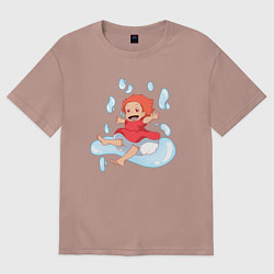 Футболка оверсайз мужская Рыбка Ponyо на Утёсе, цвет: пыльно-розовый