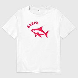 Футболка оверсайз мужская Акула-красный силуэт, цвет: белый
