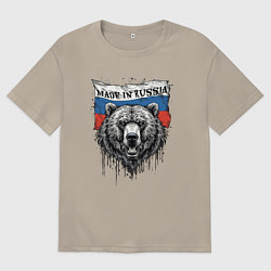 Футболка оверсайз мужская Флаг России и медведь, цвет: миндальный