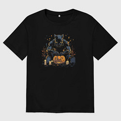 Футболка оверсайз мужская Чёрная пантера и хэллоуин, цвет: черный