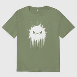 Футболка оверсайз мужская Грустное лицо в каплях краски, цвет: авокадо