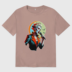 Мужская футболка оверсайз Певица рок вампир с микрофоном