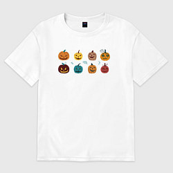 Мужская футболка оверсайз Разноцветные тыквы Джека на Хэллоуин