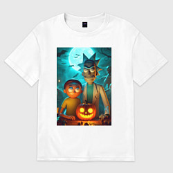 Футболка оверсайз мужская Rick and Morty with pumpkin - halloween night, цвет: белый