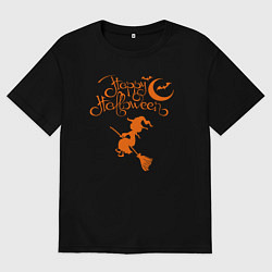 Футболка оверсайз мужская Halloween-маленькая ведьма на метле, цвет: черный