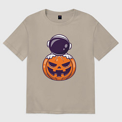 Футболка оверсайз мужская Космонавт и тыква, цвет: миндальный