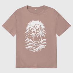 Мужская футболка оверсайз Тропический закат: горы, пальмы и море