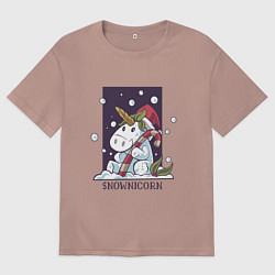 Футболка оверсайз мужская Снежный единорог, цвет: пыльно-розовый