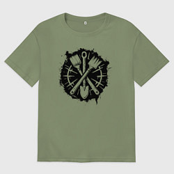 Футболка оверсайз мужская Лопатка и кисточки, цвет: авокадо