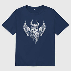 Футболка оверсайз мужская Крылатый викинг, цвет: тёмно-синий