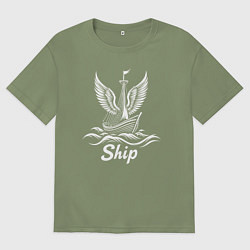 Футболка оверсайз мужская Крылатый корабль, цвет: авокадо