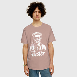 Футболка оверсайз мужская Хипстер с кружкой, цвет: пыльно-розовый — фото 2