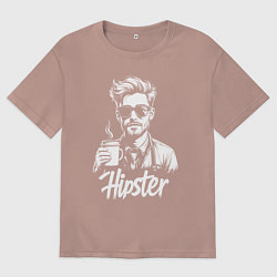 Футболка оверсайз мужская Хипстер с кружкой, цвет: пыльно-розовый